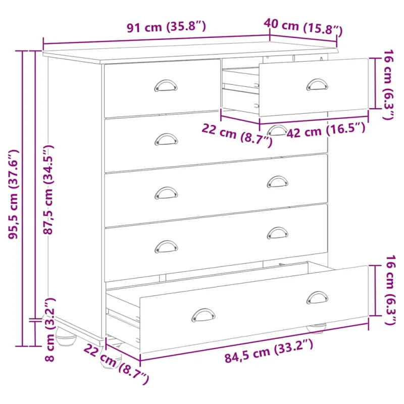 Komoda ASKIM Balta 91 x 40 x 95,5 cm Kietos pušies mediena