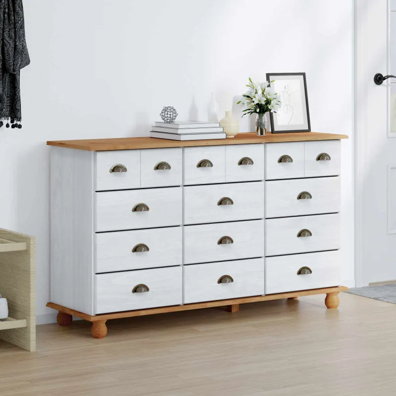 Komoda ASKIM Balta 79 x 40 x 133,5 cm Kietos pušies mediena