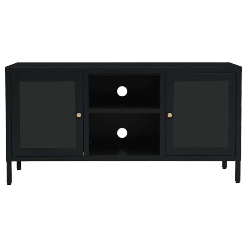Televizoriaus spintelė, juoda, 105x35x52cm, plienas ir stiklas