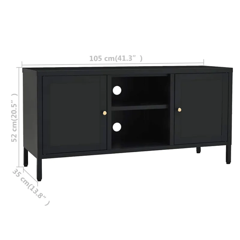 Televizoriaus spintelė, juoda, 105x35x52cm, plienas ir stiklas