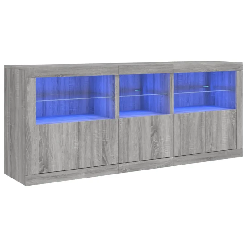 Šoninė spintelė su LED lemputėmis, pilka ąžuolo, 162x37x67cm
