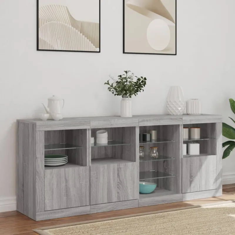 Šoninė spintelė su LED lemputėmis, pilka ąžuolo, 164x37x67cm