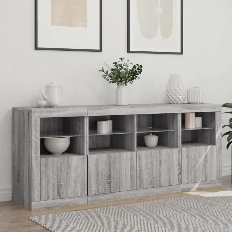 Šoninė spintelė su LED lemputėmis, pilka ąžuolo, 163x37x67cm