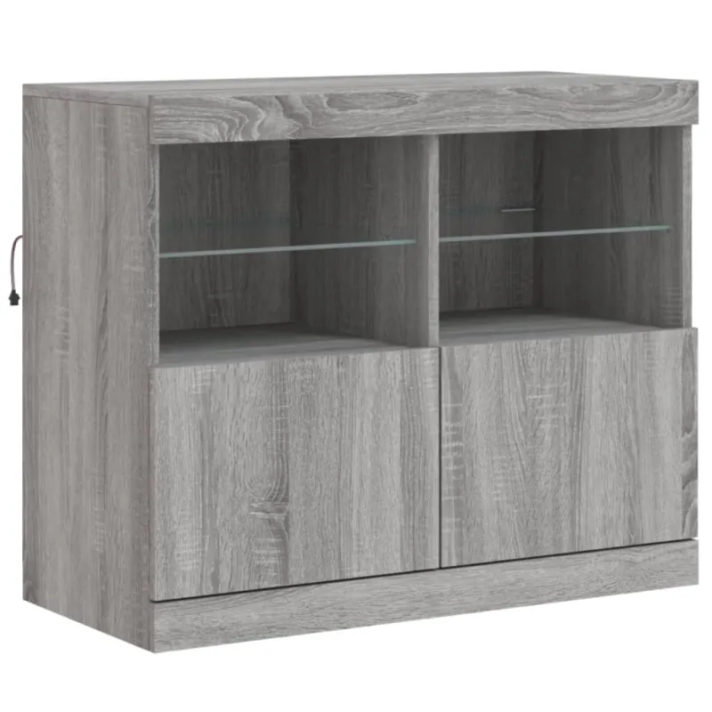 Šoninė spintelė su LED lemputėmis, pilka ąžuolo, 163x37x67cm