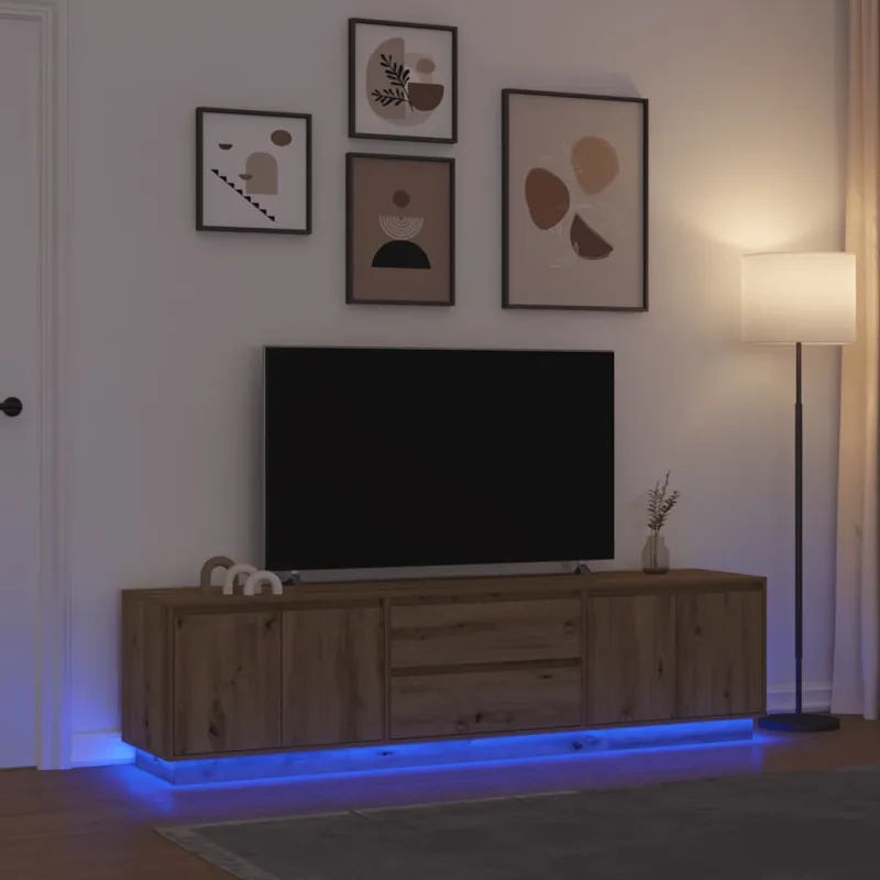 Televizoriaus spintelė su LED, artisano ąžuolas, 193,5x41x50 cm