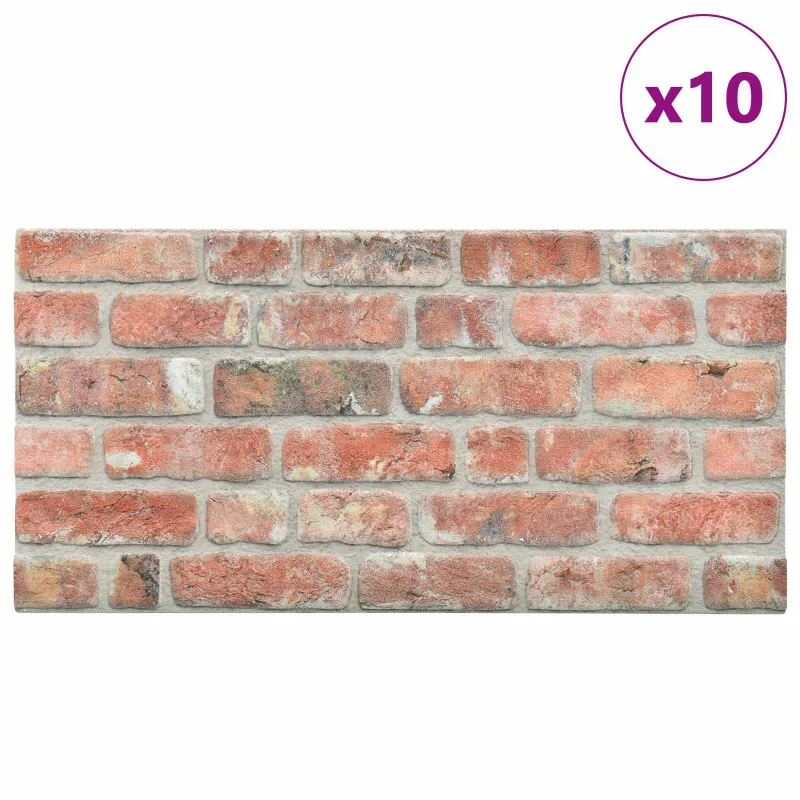 Sienų plokštės 10 pcs Raudona 100 x 50 cm EPS putos