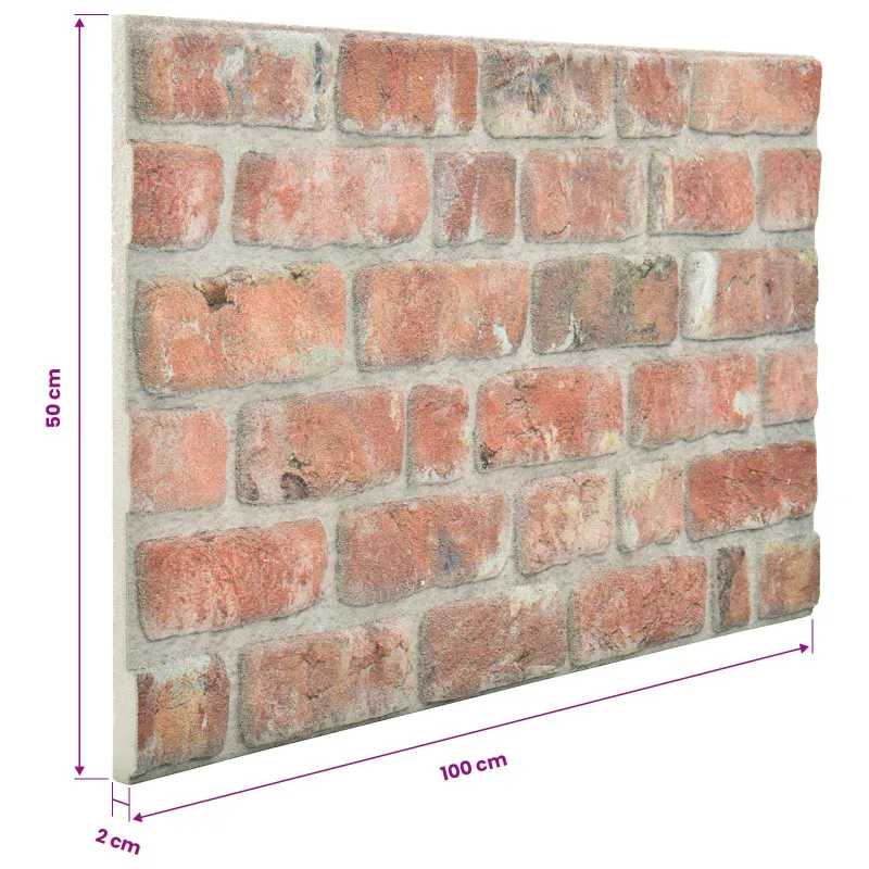 Sienų plokštės 10 pcs Raudona 100 x 50 cm EPS putos
