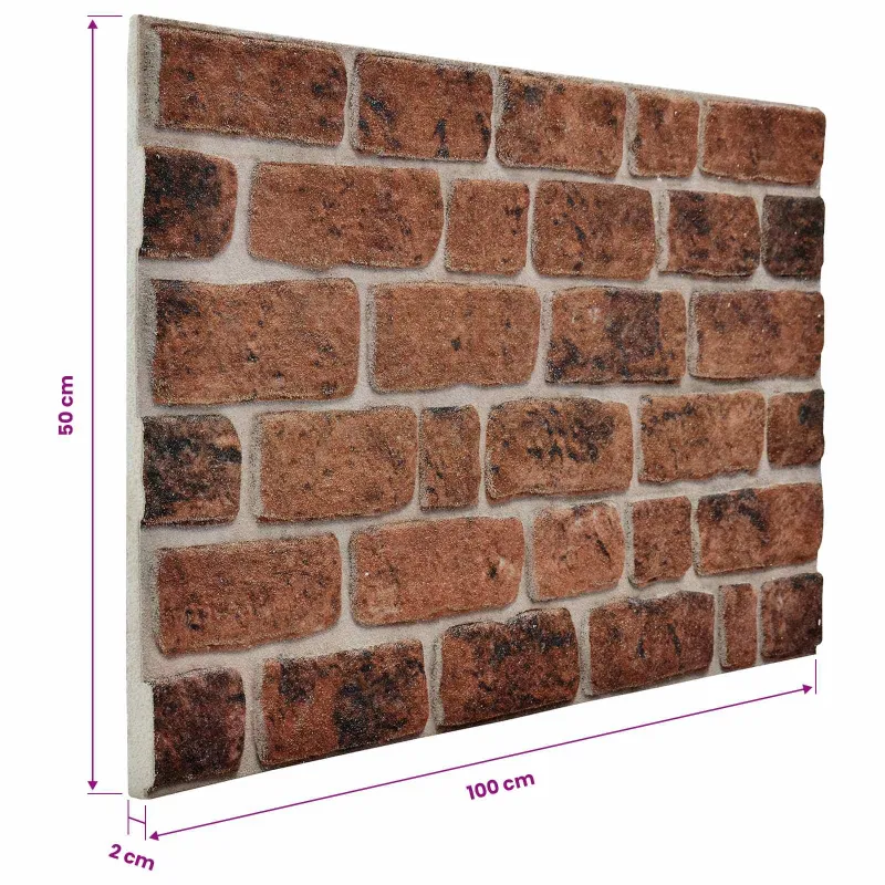 Sienų plokštės 10 pcs Rudas Plytas 100 x 50 cm EPS putos