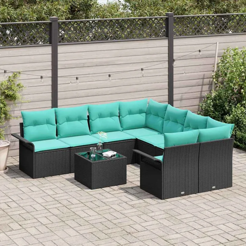 Sodo Sofų Rinkinys su pagalve 9 pcs Juoda poliratanas