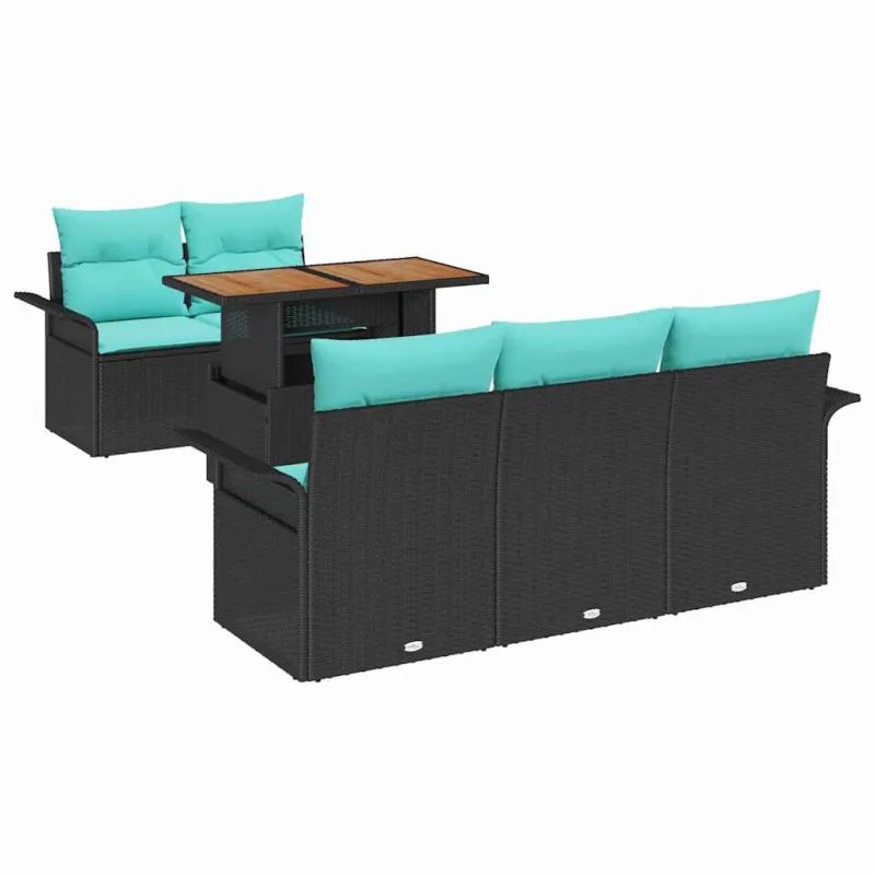 Sodo Sofų Rinkinys su pagalve 6 pcs Juoda ir mėlyna
