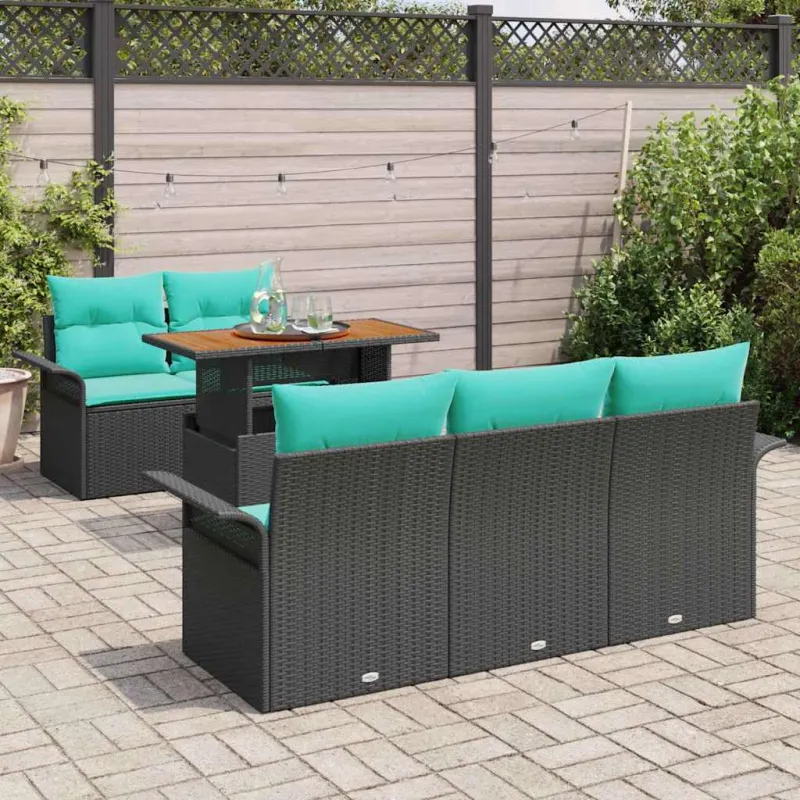 Sodo Sofų Rinkinys su pagalve 6 pcs Juoda ir mėlyna