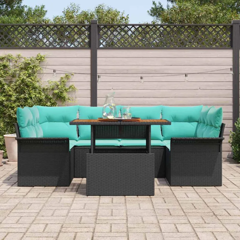 Sodo Sofų Rinkinys su pagalve 7 pcs Juoda ir mėlyna