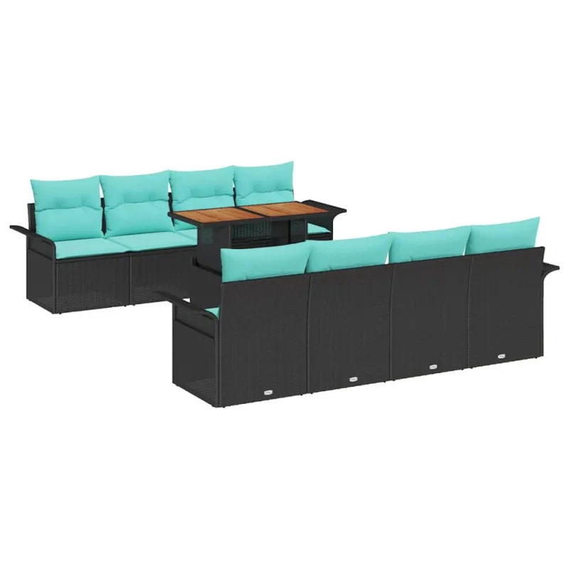 Sodo Sofų Rinkinys su pagalve 7 pcs Juoda ir mėlyna
