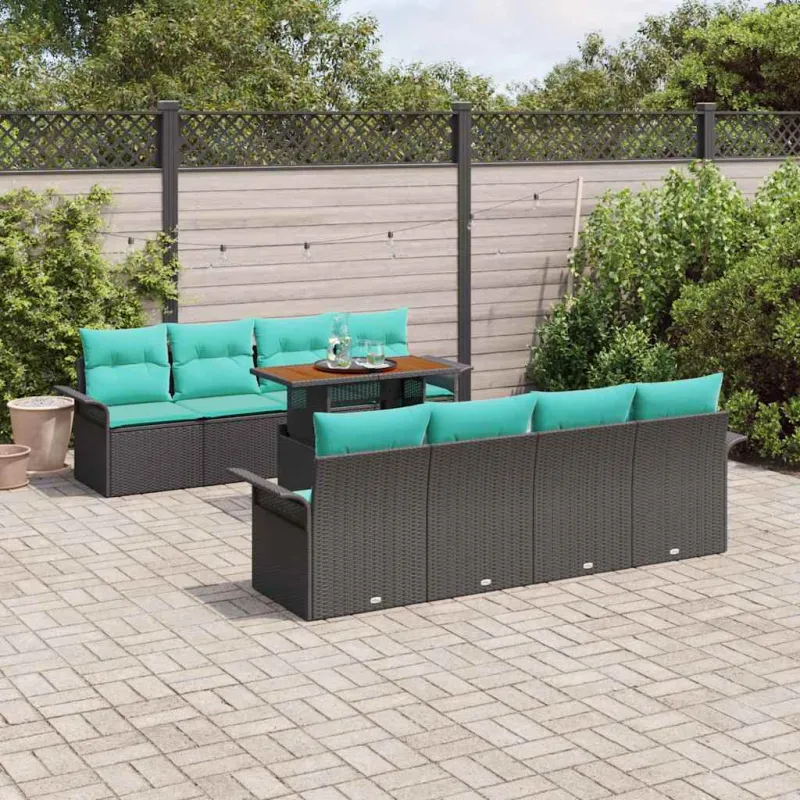 Sodo Sofų Rinkinys su pagalve 7 pcs Juoda ir mėlyna
