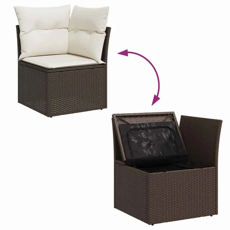Sodo sohvaryhmä tyynyine 7 osaa Ruskea ja valkoinen polyrottinki