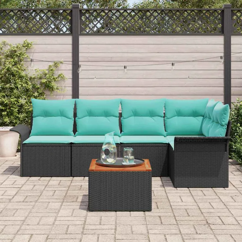 Sodo Sofų Rinkinys 6 pcs Juoda ir turkio poliratanas