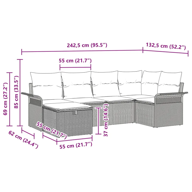 Sodo Sofų Rinkinys su pagalve 6 pcs Juoda ir turkio poliratanas