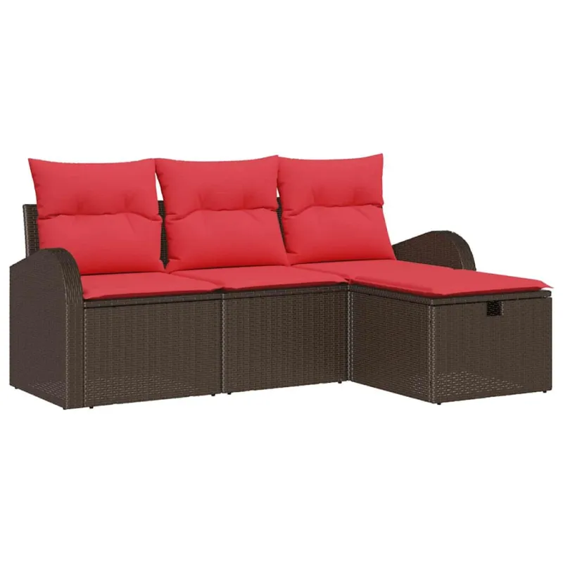 Sofos komplektas su pagalve 4 pcs Ruda ir raudona poliratanas