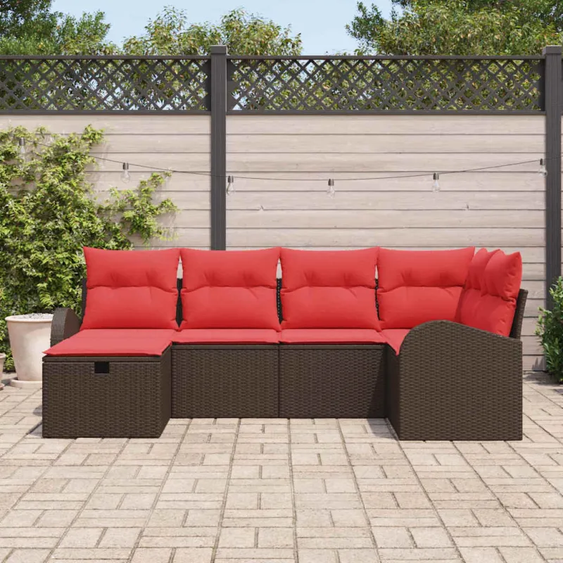 Sofos komplektas su pagalve 6 pcs Ruda ir raudona poliratanas