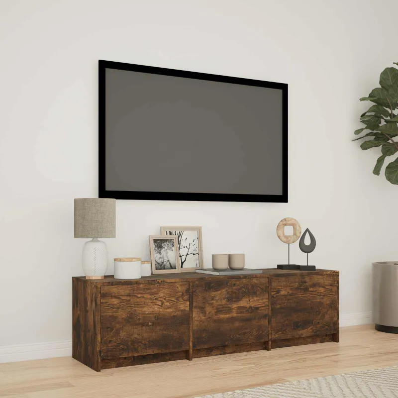 TV spintelė su LED su LED Rūkytas Ąžuolas 140 x 34 x 40 cm