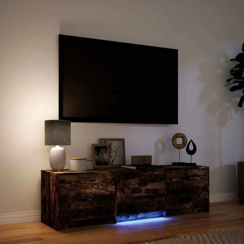 TV spintelė su LED su LED Rūkytas Ąžuolas 140 x 34 x 40 cm