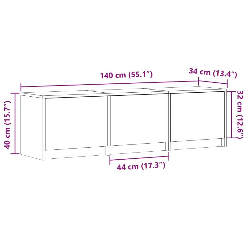 TV spintelė su LED su LED Rūkytas Ąžuolas 140 x 34 x 40 cm
