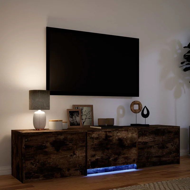 TV spintelė su LED su LED Rūkytas Ąžuolas 165 x 34 x 40 cm