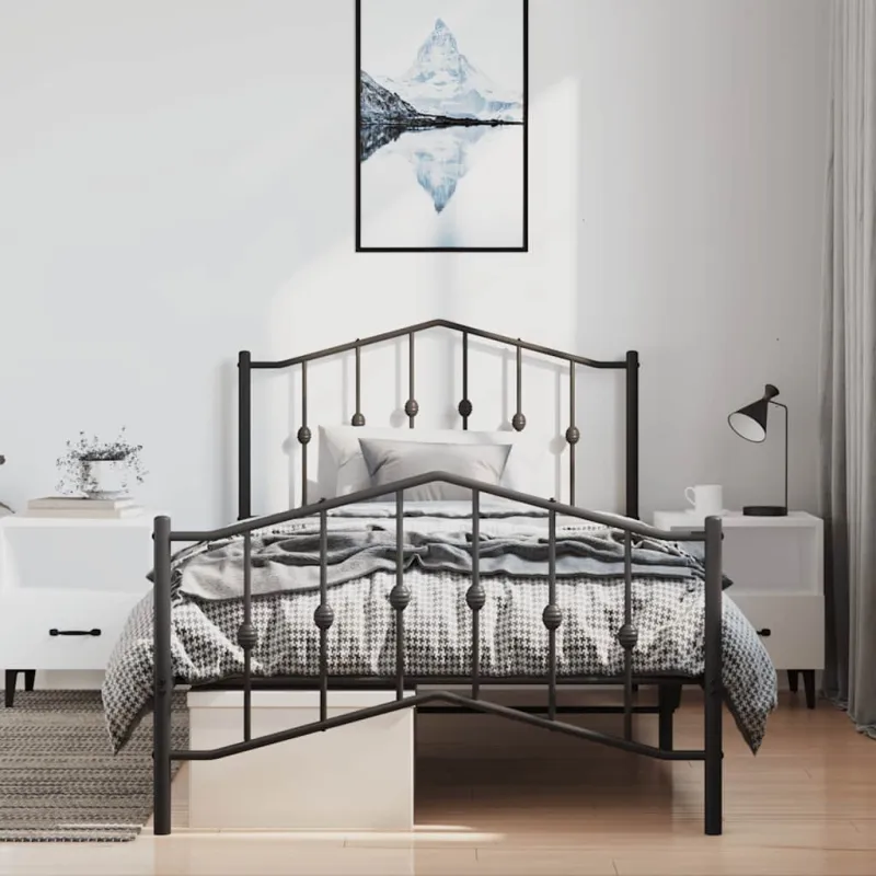 Lovos rėmas su galvūgaliu/kojūgaliu, juodas, 100x200cm, metalas