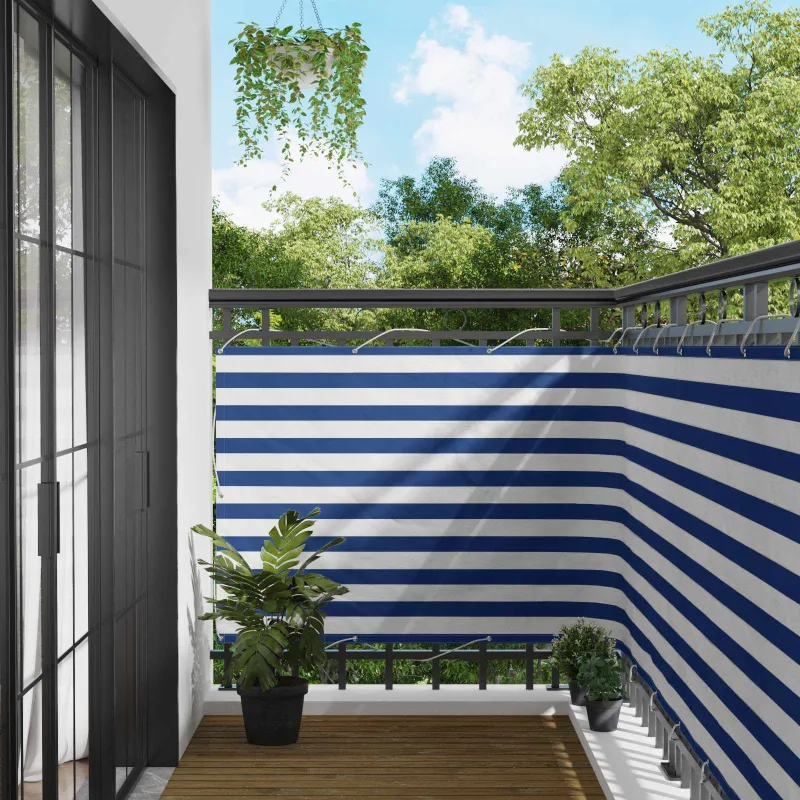 Balkono Ekranas Mėlyna ir balta 110 x 400 cm Oksfordo audinys