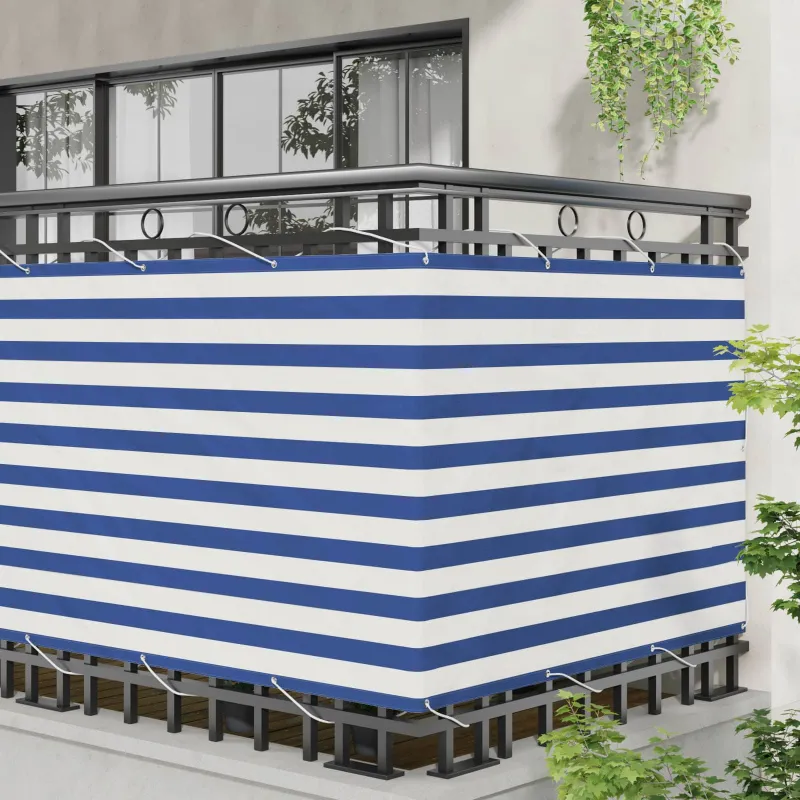 Balkono Ekranas Mėlyna ir balta 110 x 400 cm Oksfordo audinys