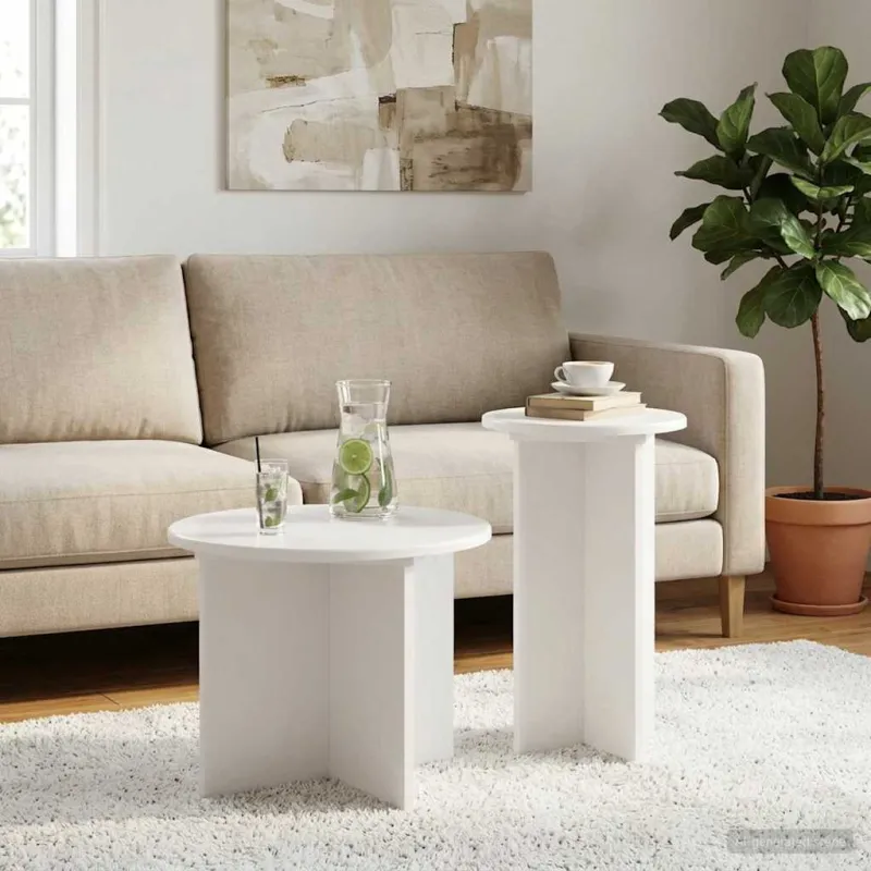 Šoninių staliukų komplektas 2 pcs Balta Apdirbta mediena