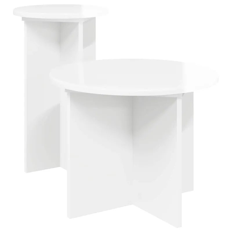 Šoninių staliukų komplektas su saugykla 2 pcs Itin blizgi balta