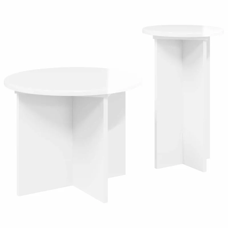 Šoninių staliukų komplektas su saugykla 2 pcs Itin blizgi balta