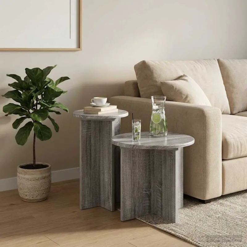 Šoninių staliukų komplektas 2 pcs Pilka sonoma ąžuolo