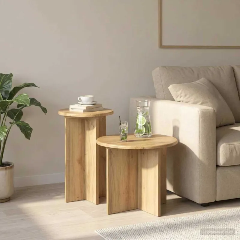 Šoninių staliukų komplektas su saugykla 2 pcs Artisano ąžuolo