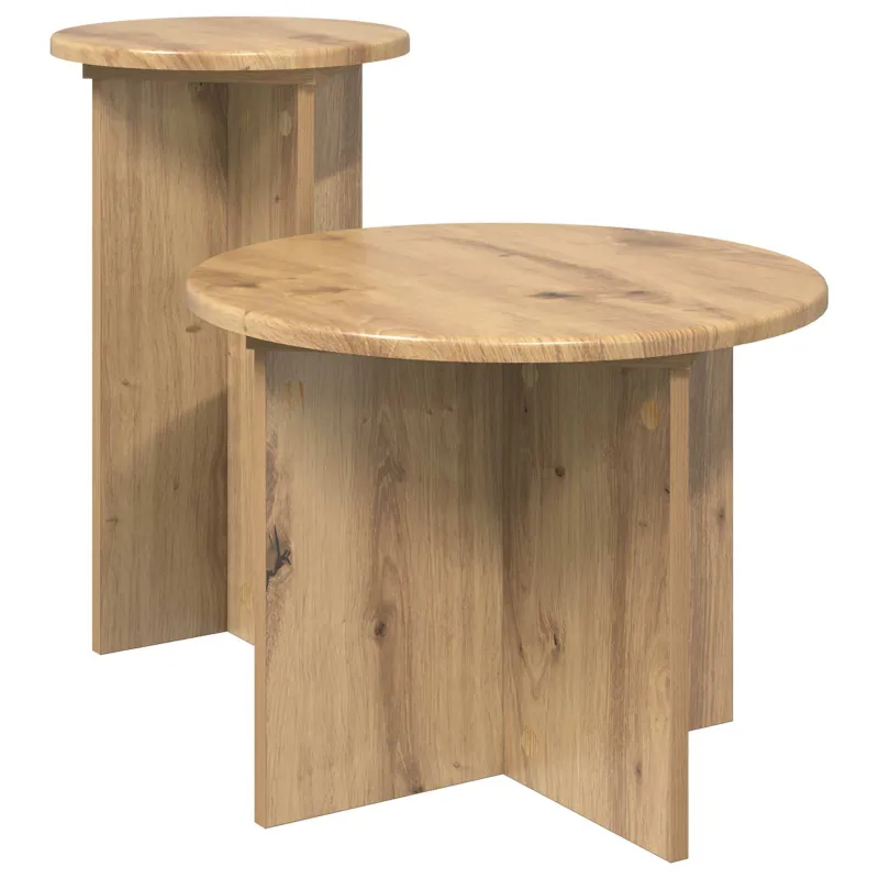 Šoninių staliukų komplektas su saugykla 2 pcs Artisano ąžuolo