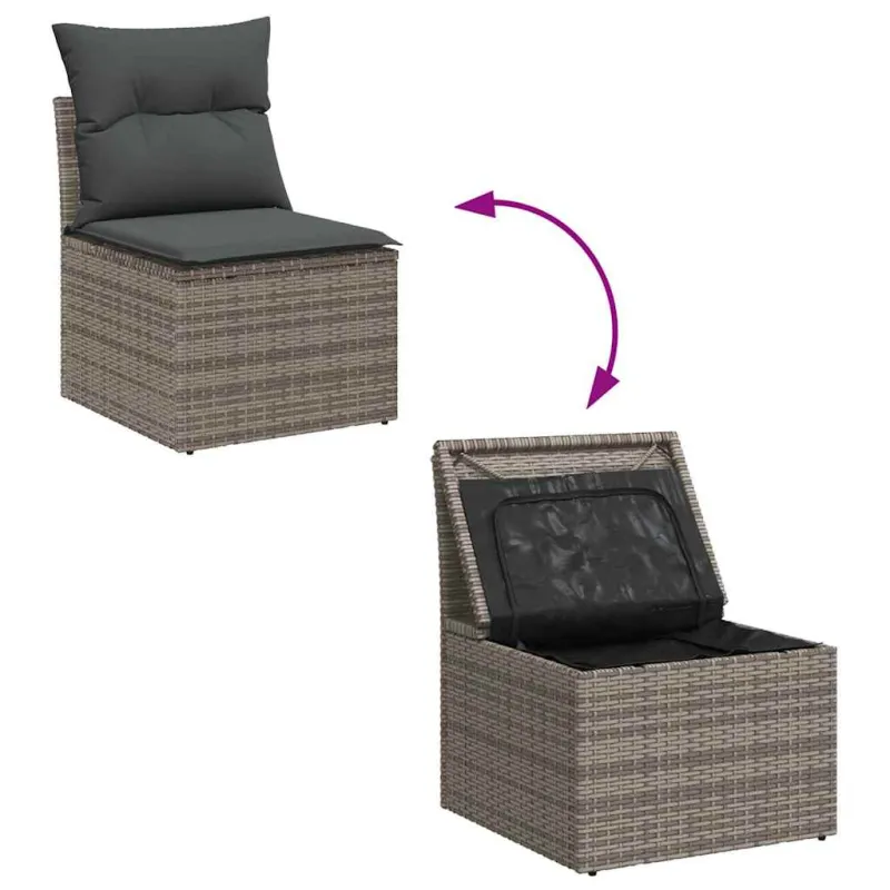 Sofokokonaisuus säilytyspatjalla ja tyynyllä, 6 osaa, Harmaa polyratasta