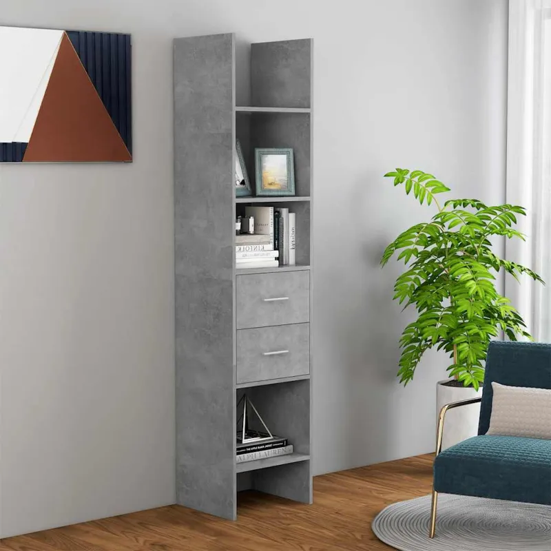 Spintelė knygoms, betono pilka, 40x35x180cm, apdirbta mediena