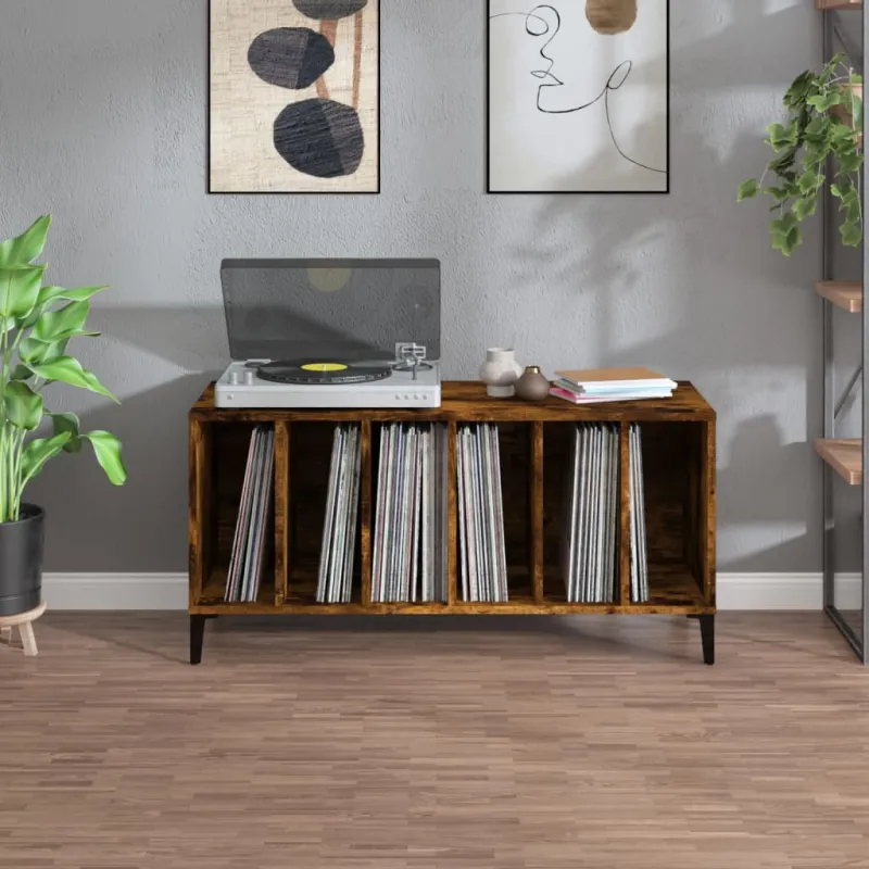 Vinilinių plokštelių spintelė, dūminė, 100x38x48cm, mediena