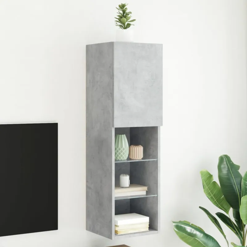 TV spintelė su LED lemputėmis, betono pilka, 30,5x30x102cm