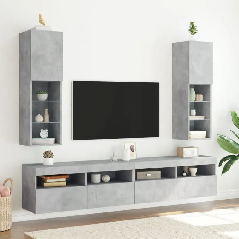 TV spintelė su LED lemputėmis, betono pilka, 30,5x30x102cm