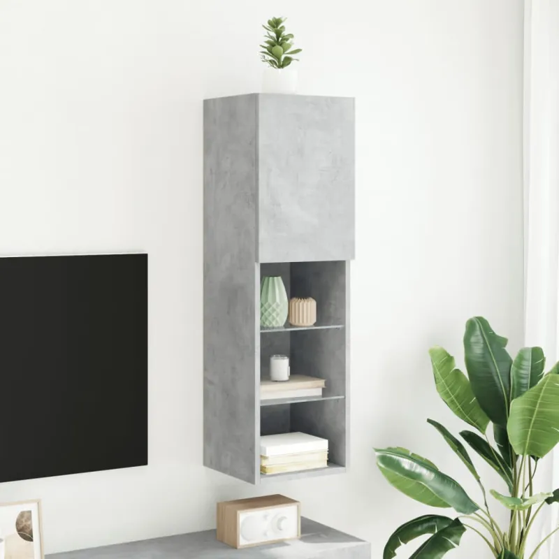 TV spintelė su LED lemputėmis, betono pilka, 30,5x30x102cm