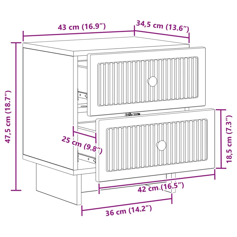 Šalia lovos spintelė 2 pcs Betono pilka 43 x 34,5 x 47,5 cm