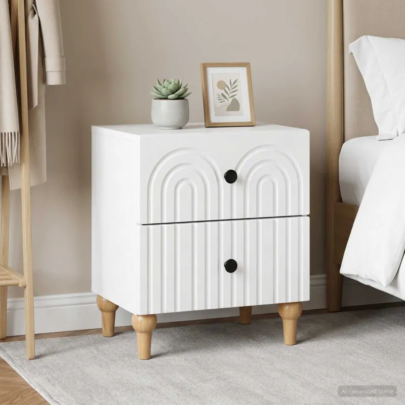 Šalia lovos spintelė su stalčių 2 pcs Balta 43 x 34,5 x 48 cm