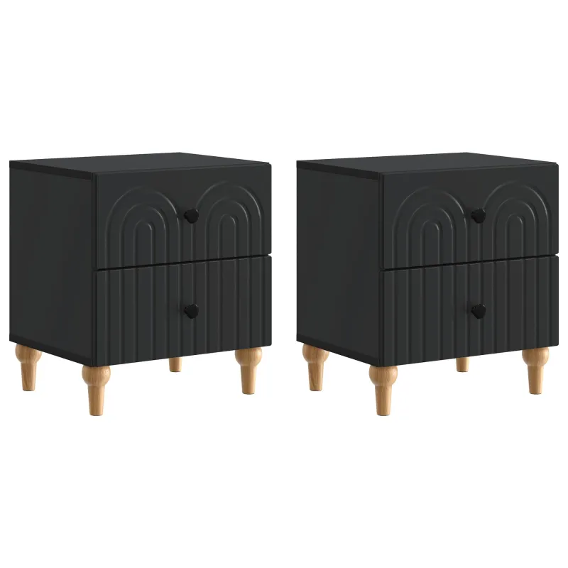 Šalia lovos spintelė su stalčių 2 pcs Juoda 43 x 34,5 x 48 cm