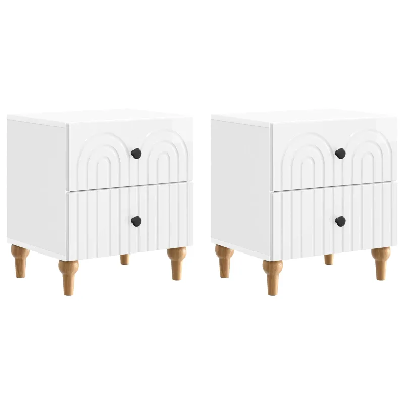 Šalia lovos spintelė 2 pcs Itin blizgi balta 43 x 34,5 x 48 cm