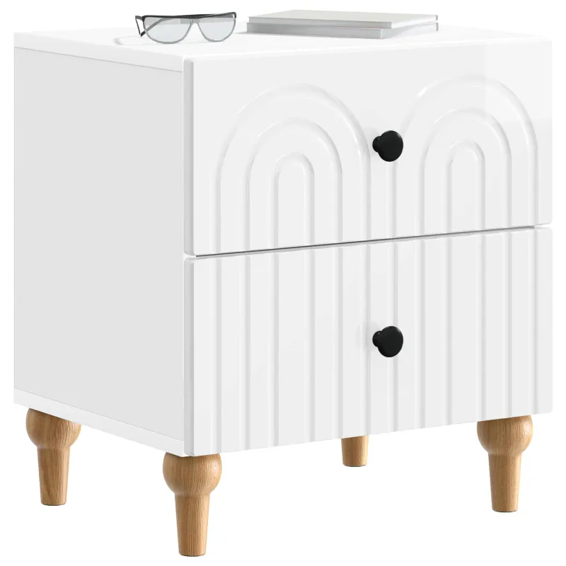 Šalia lovos spintelė 2 pcs Itin blizgi balta 43 x 34,5 x 48 cm