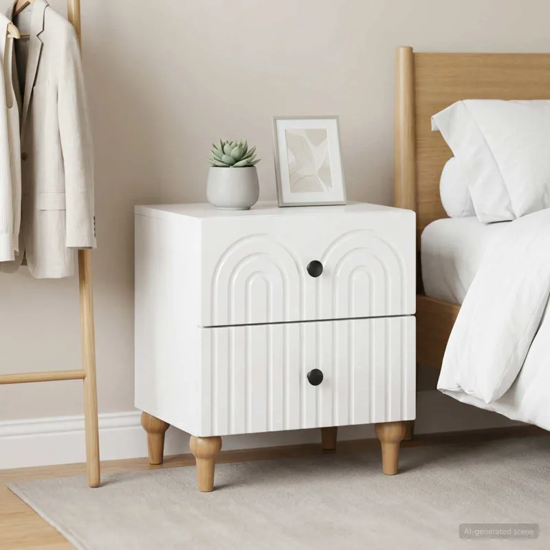 Šalia lovos spintelė 2 pcs Itin blizgi balta 43 x 34,5 x 48 cm