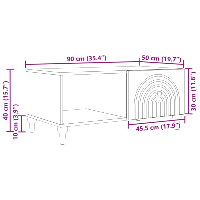 Kavos staliukas Dūminio ąžuolo 90 x 50 x 40 cm Apdirbta mediena