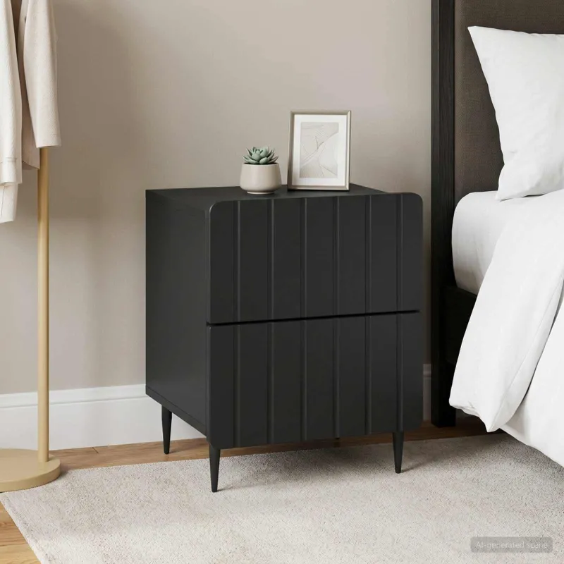 Šalia lovos spintelė su stalčių 2 pcs Juoda 43 x 34,5 x 49,5 cm